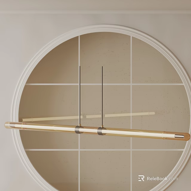 Stylish Long Linear Metallic Pendant Light Hanging From Circular Grid Wall 3d model 