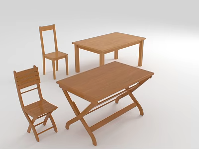Wooden Furniture Set Including Two Tables And Two Dining Chairs With Foldable Table 3d model
