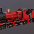 Red Vintage Steam Train With Golden Chimney Black Details And Number 5