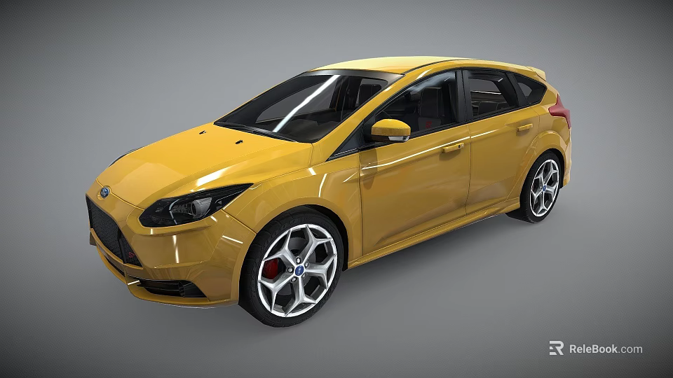 Yellow Ford Focus Hatchback With Sporty Exterior Design And Alloy Wheels 3d model 