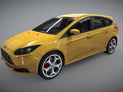 Yellow Ford Focus Hatchback With Sporty Exterior Design And Alloy Wheels 3d model
