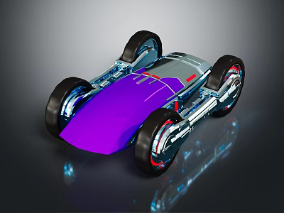 Purple And Silver Model Car With Streamlined Body Shiny Wheels And Reflective Surface Design 3d model
