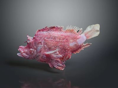 Unique Pink Patterned Fish With Intricate Textured Body Against Dark Background 3d model