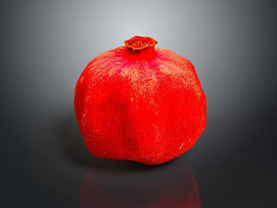 Ripe Juicy Red Whole Pomegranate Fruit On Dark Background With Reflection 3d model
