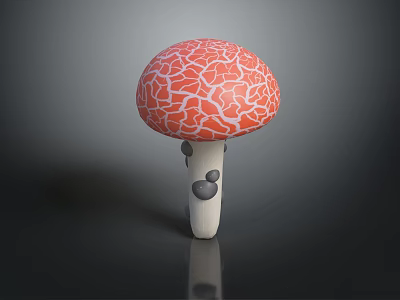Red Cracked Cap Mushroom With White Stem And Gray Spots On Black Background 3d model