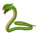 Mythical Green Horned Snake Character with Fanged Mouth and Scaled Body in Game and Movie