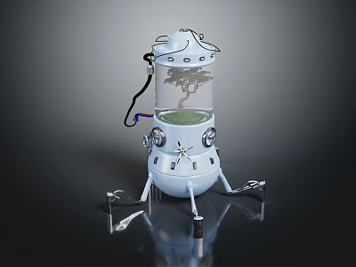 White Transparent Enclosed Device With Small Plant And Metal Support Legs 3d model