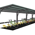 Bike Shelter With Metal Frame Transparent Roof And Yellow Bicycle Parking Racks