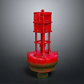 Red Maritime Floating Buoy With Layered Cylindrical Structure And Green Base 3d model
