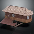 Unique Wooden House With Curved Tiled Roof Circular Window And Elevated Deck