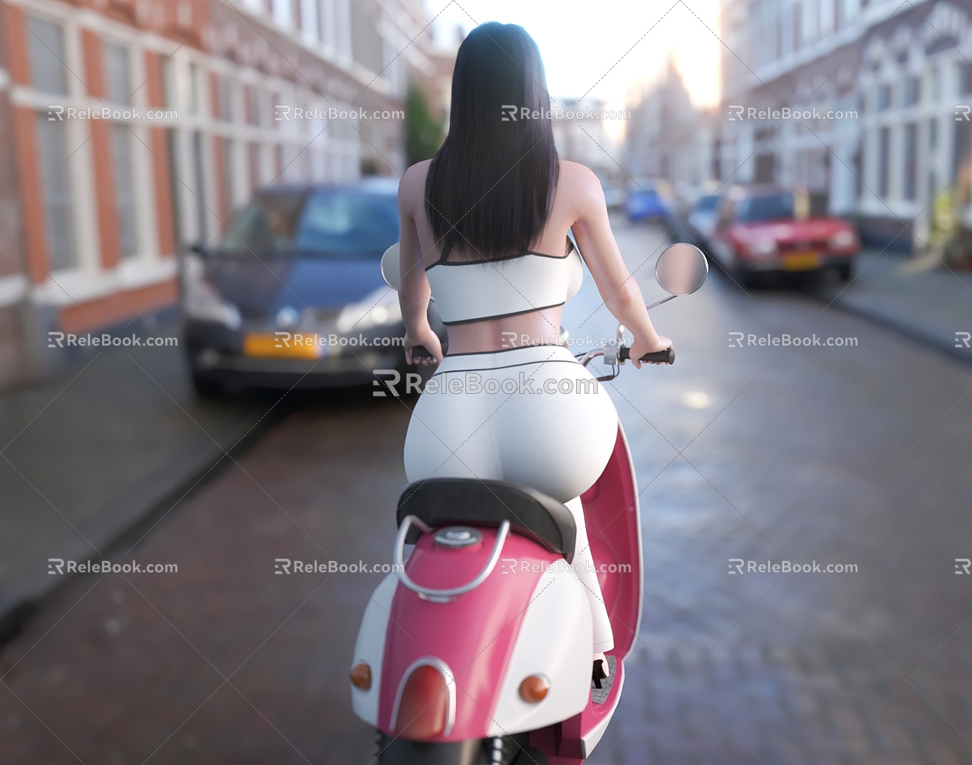 Riding an electric bicycle motorcycle riding a woman figure riding a figure electric bicycle 3d model