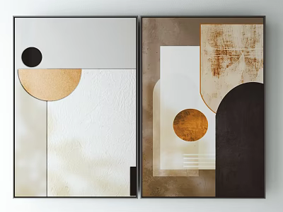 Abstract Geometric Wall Art With Beige Brown Black Orange Tones And Texture Details 3d model