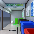 Timed Fixed Point Waste Sorting Station With Color Coded Bins And Signage