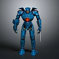 Intelligent Blue Mech Robot With Glowing Red Core And Armored Body