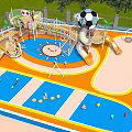 Kindergarten Playground With Colorful Floor Sun Pattern Slide And Football Structure