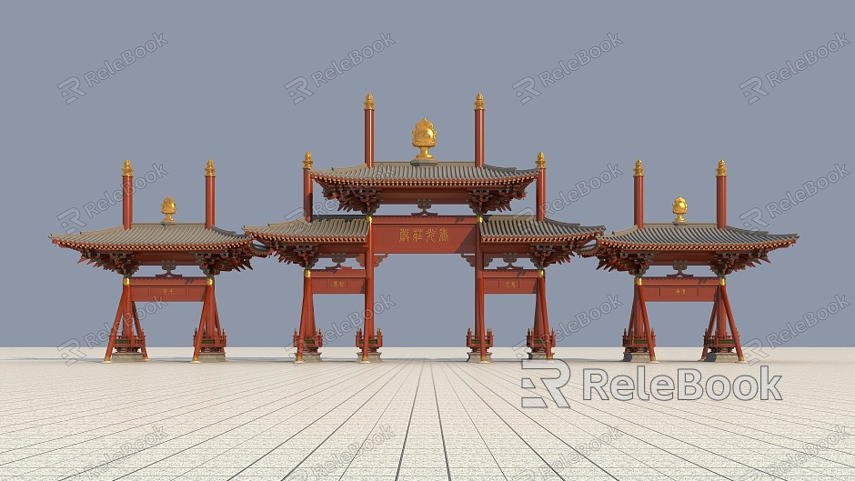 Ancient Archway Ancient Architecture Chinese New Chinese Archway Effect Diagram Courtyard Landscape model