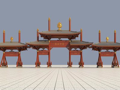 Ancient Archway Ancient Architecture Chinese New Chinese Archway Effect Diagram Courtyard Landscape 3d model