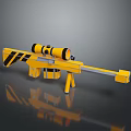 3D Model Yellow Sniper Rifle with Long Barrel Scope and Tripod 3d model