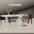 White Oval Marble Dining Table With Stylish Mixed Chairs For Elegant Cozy Modern Dining Space