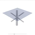 Modern Glass Top Dining Table With Crossed Metal Legs Against Gray Wall And Floor