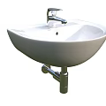 White Ceramic Washbasin with Chrome Faucet and Drain Pipe in Bathroom Setting