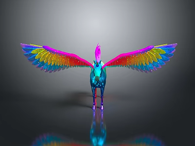 Modern Furniture With Blue Body And Rainbow Winged Unicorn Design In Vibrant Colors 3d model