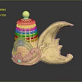 Golden Intricate Sculptures With Tower Shaped Top And Crescent Carving Details