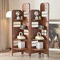 Brown Mobile Multi tiered Bookcase With Books Vases And Decorative Storage Boxes 3d model