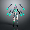 Children's Playful Fantasy Character With Purple Hair Multiple Arms And Colorful Green And Blue Outfit