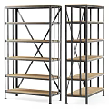 Industrial Style Metal Frame Shelving Unit With Wooden Shelves And Cross Bracing