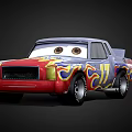 Vintage Muscle Car With Red Yellow Blue Flame Decals And Cartoon Eyes Number 7