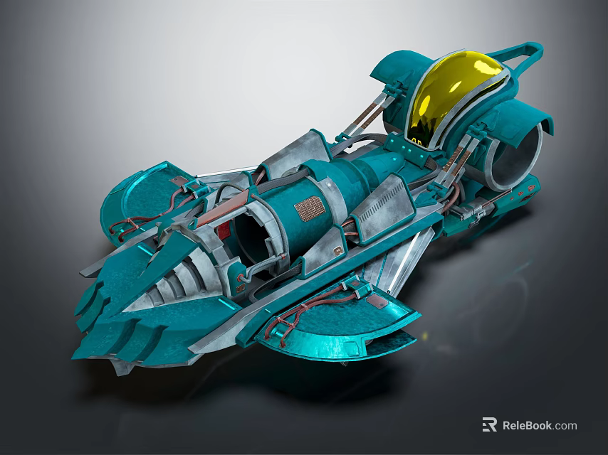 Futuristic Teal Sci Fi Vehicle With Yellow Cockpit And Metallic Design 3d model 
