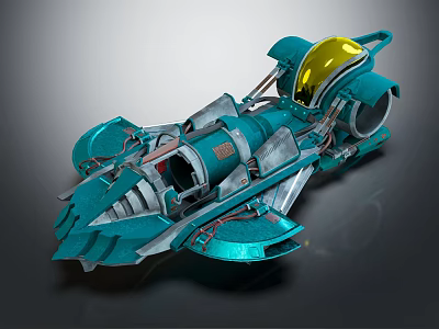 Futuristic Teal Sci Fi Vehicle With Yellow Cockpit And Metallic Design 3d model