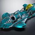 Futuristic Teal Sci Fi Vehicle With Yellow Cockpit And Metallic Design