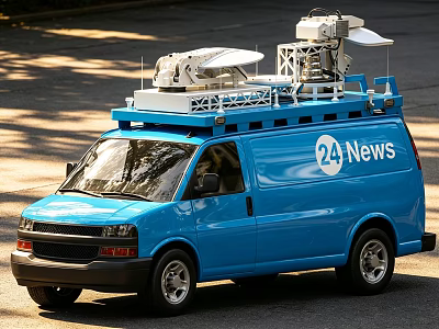 24 News Blue Mobile Van With Roof Mounted Reporting Equipment 3d model