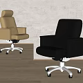 Modern Beige and Black Leather Office Chairs with Ergonomic Design and Swivel Wheels