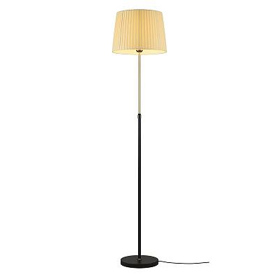 Modern Floor Lamp With Cylindrical Fabric Shade And Slim Black Gold Metal Pole Design 3d model