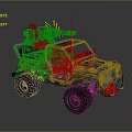 Blue Off Road Vehicle With Yellow Black Striped Roof Equipment And Red Interior
