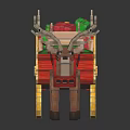 Decorated Brown Reindeer Pulling Red Sleigh With Stacked Green Gifts And Gold Trim
