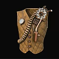 Vintage Brown Quilted Vest With Bullet Belt Pocket Watch And Revolver