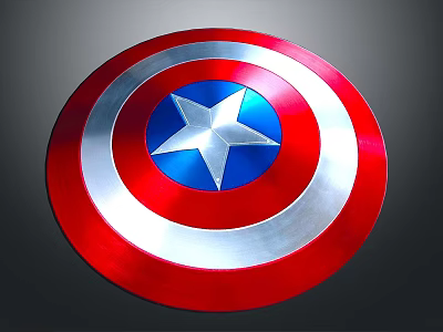 Captain America Shield With Red White Blue Circular Design And Silver Star 3d model