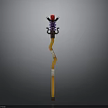 Unique Decorative Weapon With Orange Long Handle Black Red Top And Spiral Design