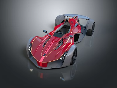 Red Futuristic Sports Car With Sleek Aerodynamic Body Open Top Design And Gold Accents 3d model