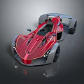 Red Futuristic Sports Car With Sleek Aerodynamic Body Open Top Design And Gold Accents
