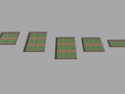 Various Sizes And Layouts Of Green Tennis Courts With Red Boundary Lines 3d model
