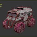 Rugged Off Road Terrain With Futuristic Vehicle And Large Pink Tires