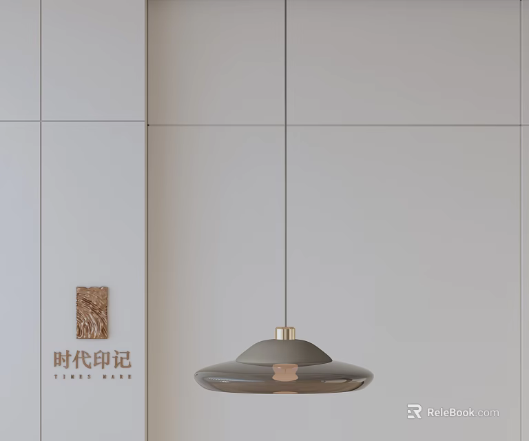 Modern Disc Shaped Gray Pendant Light With Golden Base On White Wall 3d model 