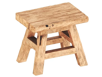 Natural Wooden Stool With Simple Design Square Seat And Cross Legs 3d model