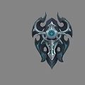 Fantasy Style Weapon With Intricate Metallic Patterns And Blue Gem Center