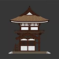 Ancient Architecture Model Featuring Two Story Wooden Structure With Tiled Roof And Gate Fence Design